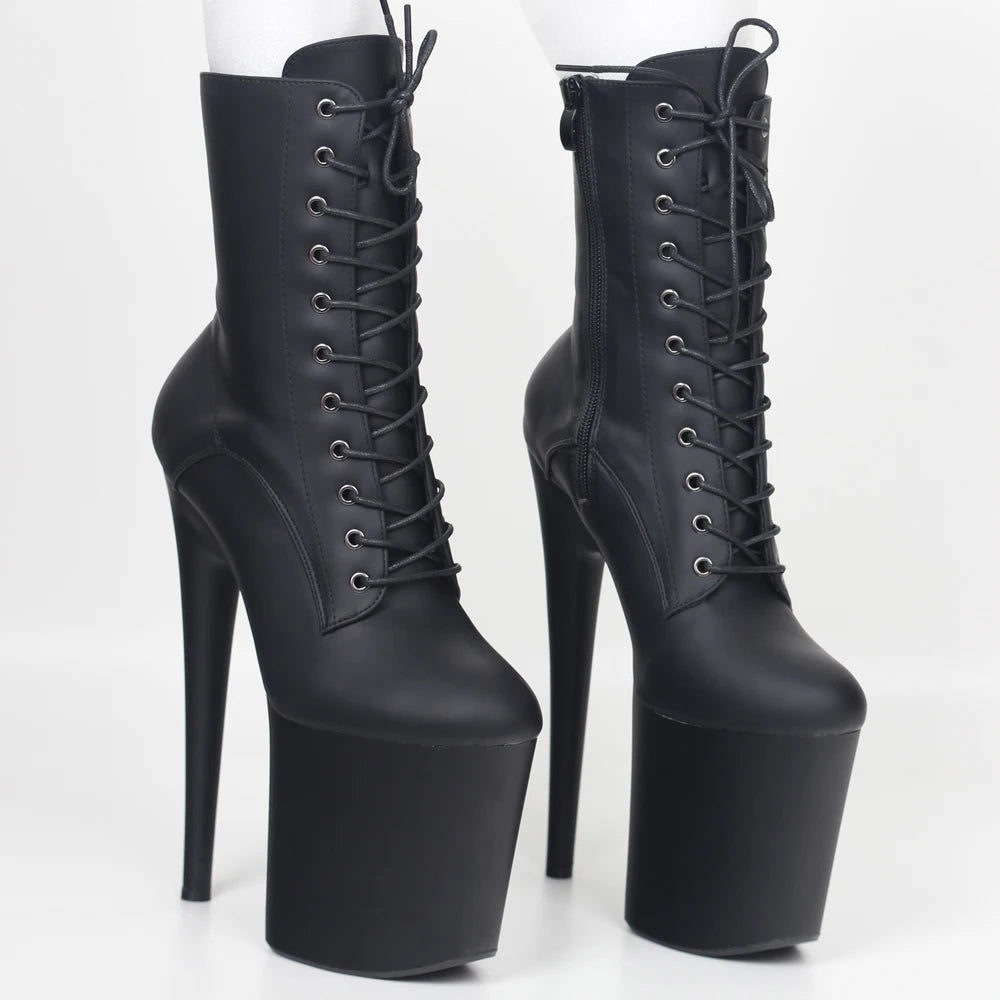 JIALUOWEI INS Style 20CM Extreme High Heels Platform Boots Lace Up Sexy Pole Dancing Ankle Boots Side Zip 5-12.