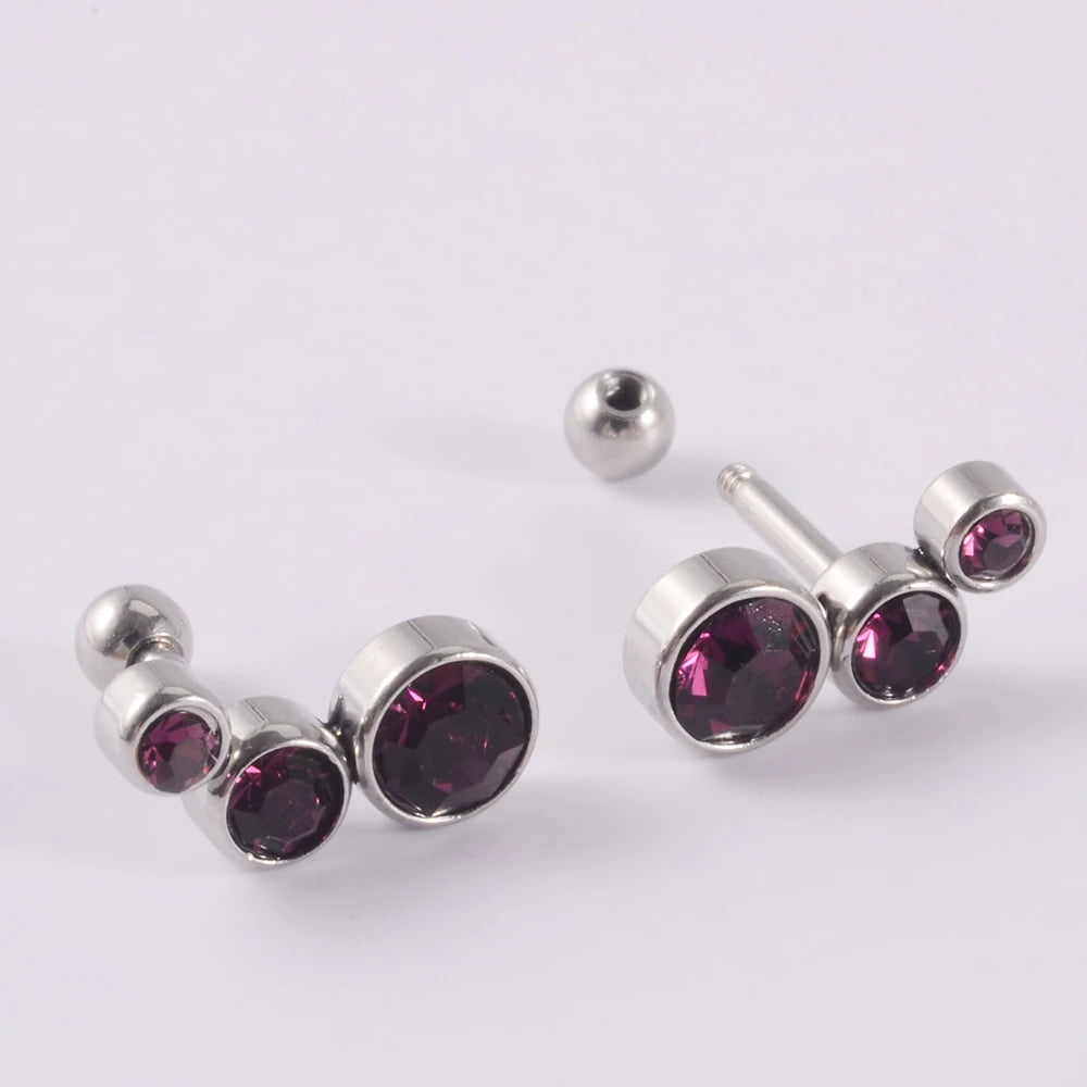 2PCS 361 Surgical Steel Crystal  Ear Tragus Cartilage Earrings 16G Three Zircon Lobe Helix Daith Earring Piercing Body Jewelry.