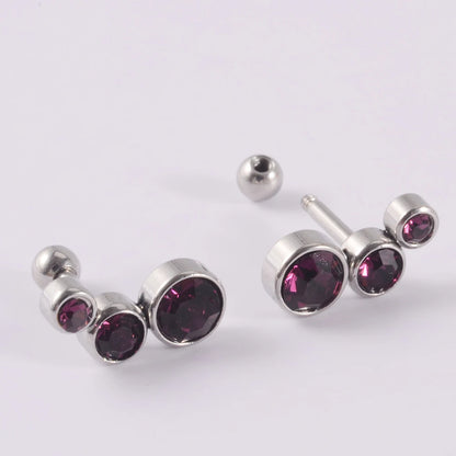 2PCS 361 Surgical Steel Crystal  Ear Tragus Cartilage Earrings 16G Three Zircon Lobe Helix Daith Earring Piercing Body Jewelry.