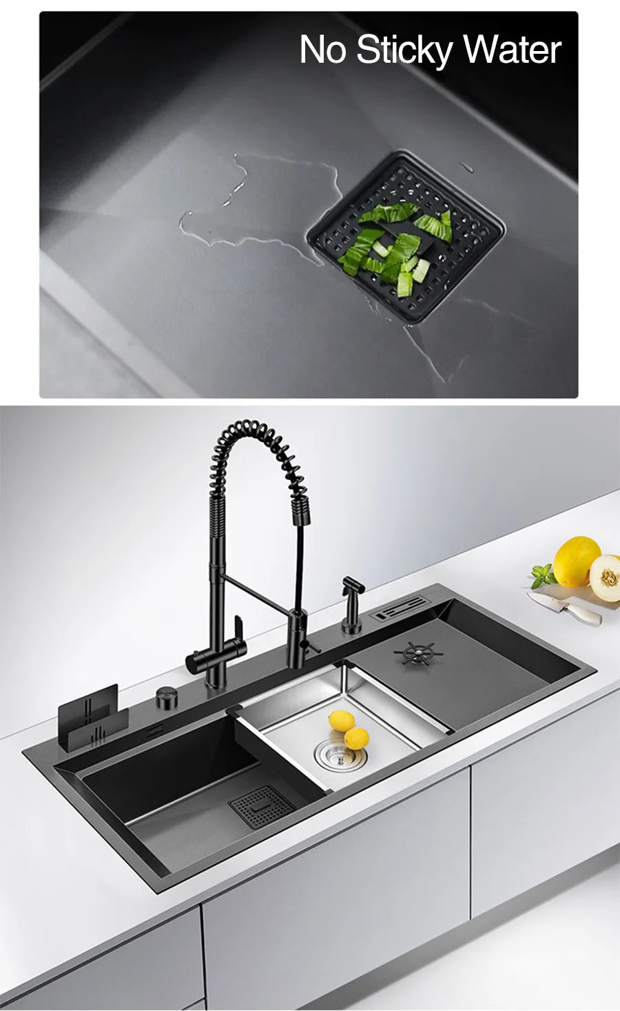 ASRAS New Nanometer Large Size Single Cup Rinser Kitchen Sink 4mm Thickness 220mm Depth With Drain Plate Knife Holder Sinks