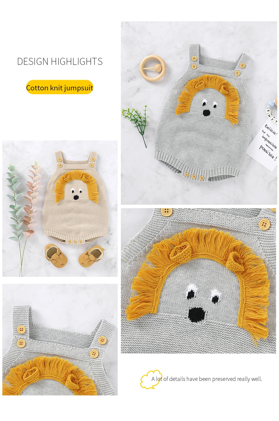 Baby-Body, niedlicher Cartoon-Löwe, Kleinkind-Säuglings-Onesies, 100 % Baumwolle, gestrickt, für Neugeborene, Kinder, Kleidung, einteiliger Overall, ärmellos.