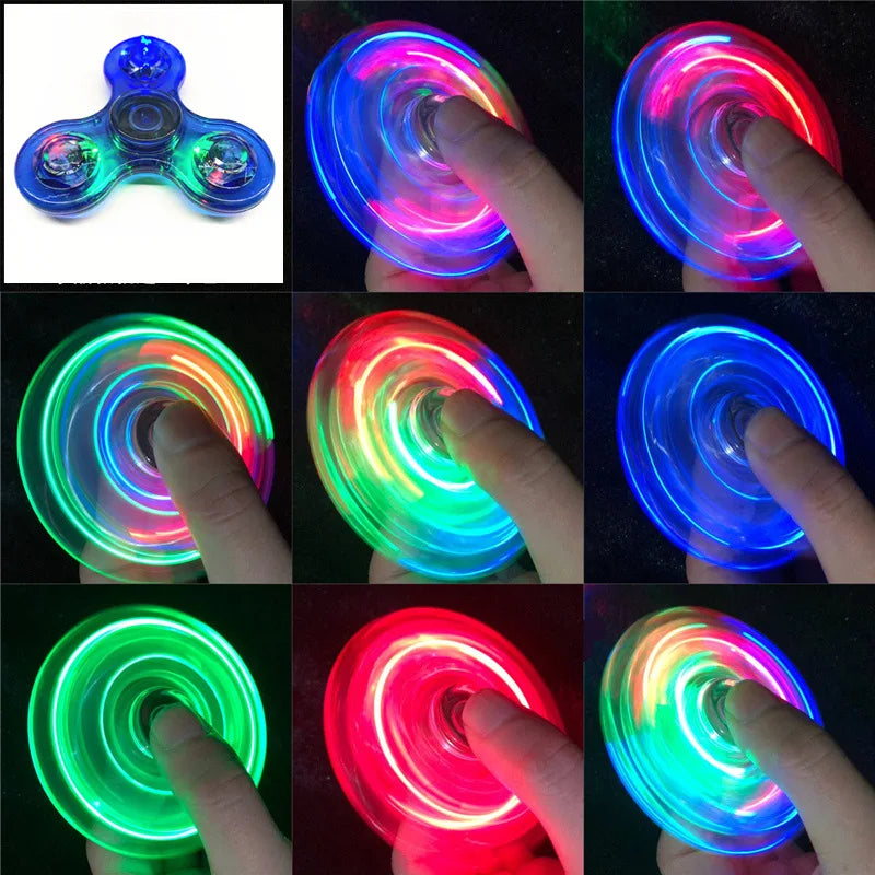 Crystal Luminous LED light Fidget Spinner Hand Top Spinners Glow in Dark EDC Stress Relief Toys Kinetic Gyroscope for Children.