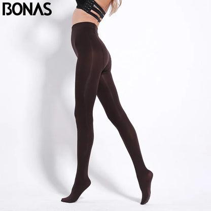BONAS 80D Women Spring Tights High Elastic Solid  Autumn Pantyhose Women Sexy Slim Legins Female Tights Plus Size collant Femme