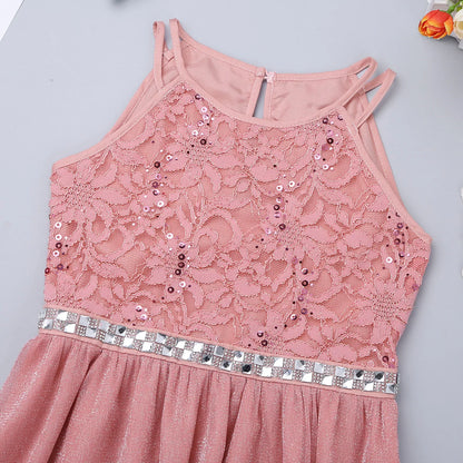 Iiniim Teen Mädchen Ärmellose Pailletten Floral Spitze Glänzenden Kleid Vestido de festa für Hochzeit Formale Geburtstag Party Sommer Kleider.