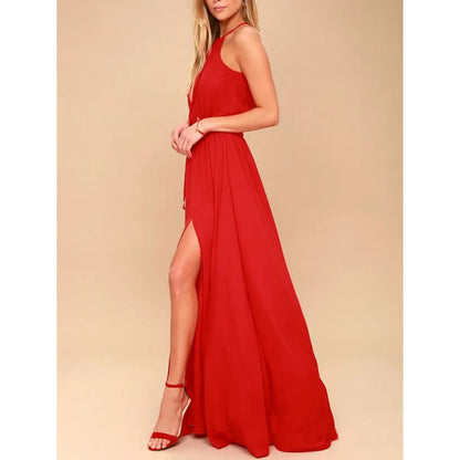 2025 sommer Maxi Lange Party Kleid Frauen Neckholder Vintage Ärmellose Hohe Split Boho Kleid 2XL Größe Sexy Strand Kleid Vestido.