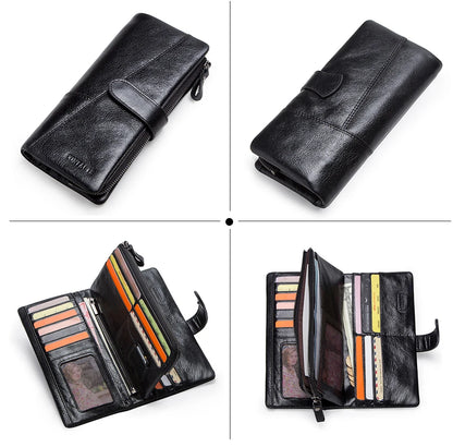Contact's New Genuine Leather Wallet Fashion Coin Purse For Ladies Women Long Clutch Wallets With Cell Phone Bags Card Holder.