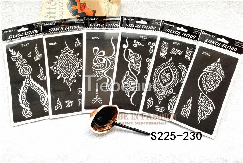 6pcs/lot  Mehndi Indian Henna Tattoo Stencil reuseable Henna Tatoo Template Professional Tattoos Stencil For hand Painting bride.