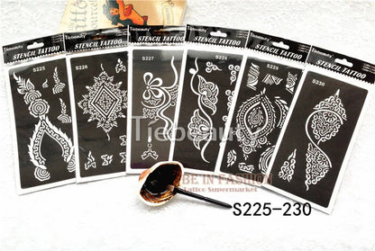 6pcs/lot  Mehndi Indian Henna Tattoo Stencil reuseable Henna Tatoo Template Professional Tattoos Stencil For hand Painting bride.