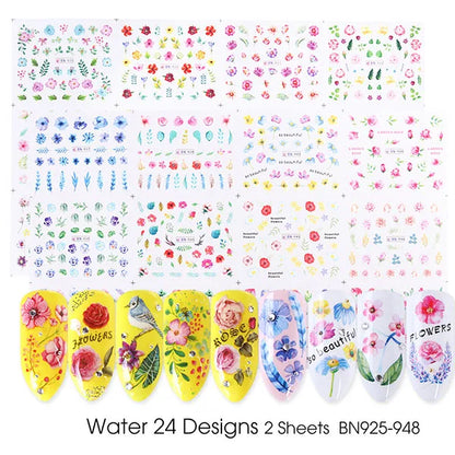 1Set Watercolor Xmas Flower Sticker Nail Decal Set Flamingo Letter Design Gel Manicure Decor Water Slider Foil CHSTZ683-706-1.