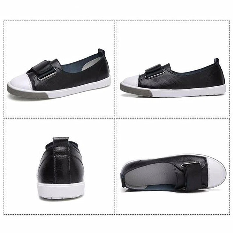WOIZGIC Women Ladies Female Student Genuine Leather Casual Shoes White Flats Korean Vulcanized Shoes Spring 35-41 DF-YC259.