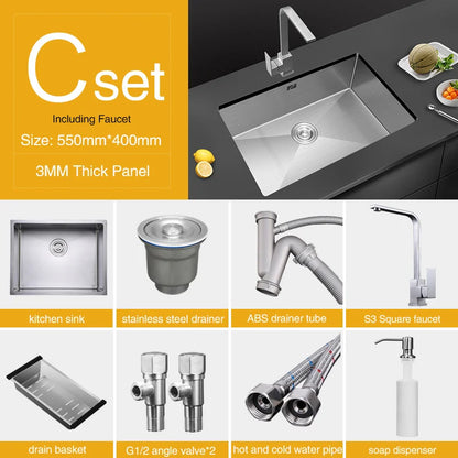 Large Size Single Kitchen Sink Handmade Brushed 304 Stainless Steel 3mm Thickness Single Bowl Bar Counter Kitchen Kinks