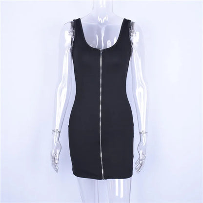 Hugcitar ärmellose V-Ausschnitt Reiß verschluss rücken frei sexy Bodycon Mini kleid 2019 Sommer Frauen Mode schwarz Party kleidung.