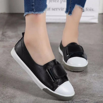WOIZGIC Women Ladies Female Student Genuine Leather Casual Shoes White Flats Korean Vulcanized Shoes Spring 35-41 DF-YC259