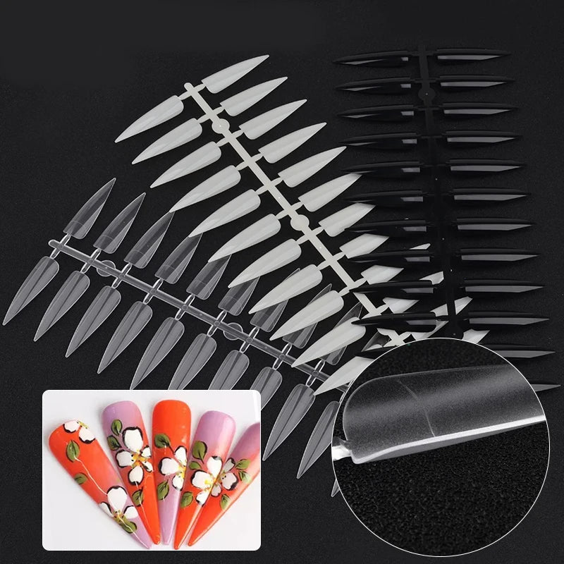 240Pcs Nail Art Set Clear Natural Full Cover Oval Sharp End Stiletto Long False Nails Tips for Artificial Manicure in Salon.