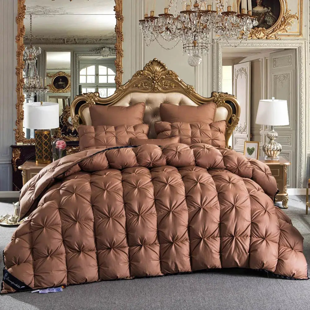 3D Luxury Quilted 100% High Rank Goose Down Duvet Quilt King Queen Full Size Comforter Winter Thick Blanket Solid Color
