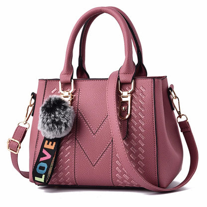 Embroidery Messenger Bags Women Leather Handbags Bags for Women Sac a Main Ladies hair ball Hand Bag.