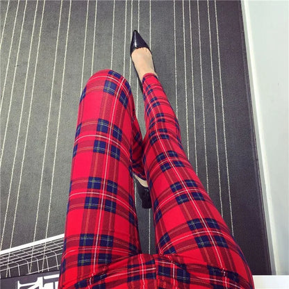 CUHAKCI Mode Plaid Druck Leggings Frauen Sexy Fitness Leggins Grid Floral Streifen Hosen Hohe Taille Bleistift Hosen.