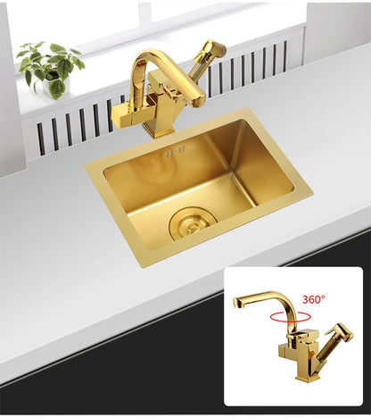 SUS 304 Stainless Steel Luxury Gold Nanometer Island Kitchen Sink Manual Single Bar Counter Mini Kitchen Sinks