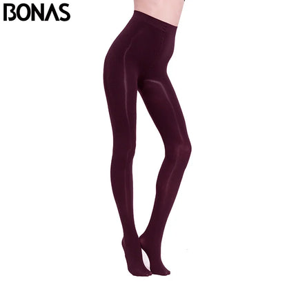 BONAS 80D Women Spring Tights High Elastic Solid  Autumn Pantyhose Women Sexy Slim Legins Female Tights Plus Size collant Femme