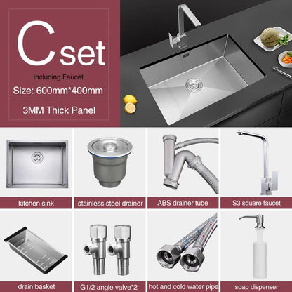 Large Size Single Kitchen Sink Handmade Brushed 304 Stainless Steel 3mm Thickness Single Bowl Bar Counter Kitchen Kinks