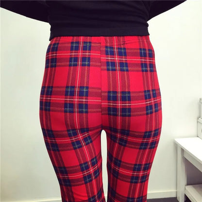 CUHAKCI Mode Plaid Druck Leggings Frauen Sexy Fitness Leggins Grid Floral Streifen Hosen Hohe Taille Bleistift Hosen.