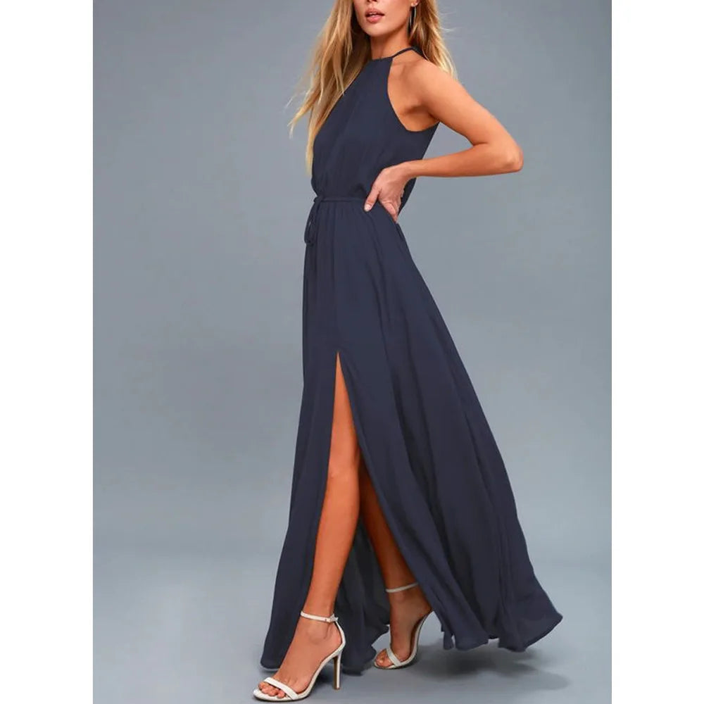 2025 sommer Maxi Lange Party Kleid Frauen Neckholder Vintage Ärmellose Hohe Split Boho Kleid 2XL Größe Sexy Strand Kleid Vestido.
