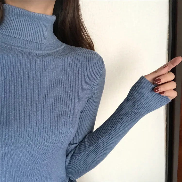 2025 herbst Winter Dicken Pullover Frauen Gestrickte Rippen Pullover Pullover Langarm Rollkragen Schlank Jumper Weiche Warme Pull Femme