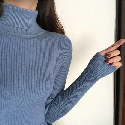 2025 herbst Winter Dicken Pullover Frauen Gestrickte Rippen Pullover Pullover Langarm Rollkragen Schlank Jumper Weiche Warme Pull Femme