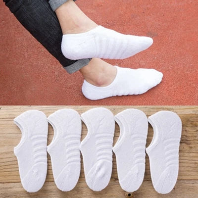 5 Pairs/Lot Men's Fashion Towel Bottom Boat Socks Cotton Sport Sweat Breathes Silicone Anti-Slip Invisible Socks Plus Size 41-45.