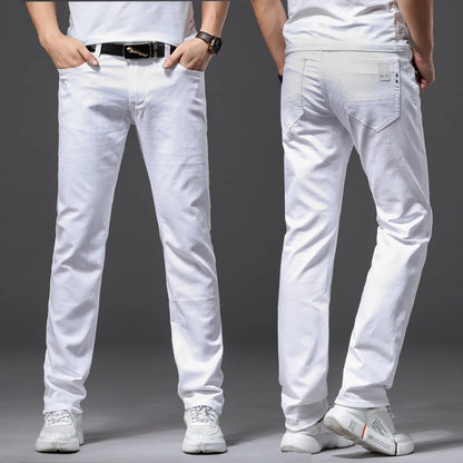 Men White Jeans Fashion Casual Classic Style Slim Fit Soft Trousers Male Brand Advanced Stretch Pants.