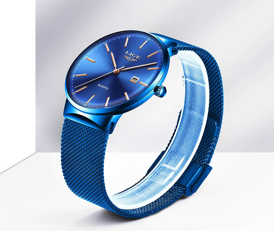 LIGE Fashion Luxury Womens Watch Ultra-thin Steel Mesh Strap Quartz Wristwatch Women Clock Casual Waterproof Watches Reloj Mujer.