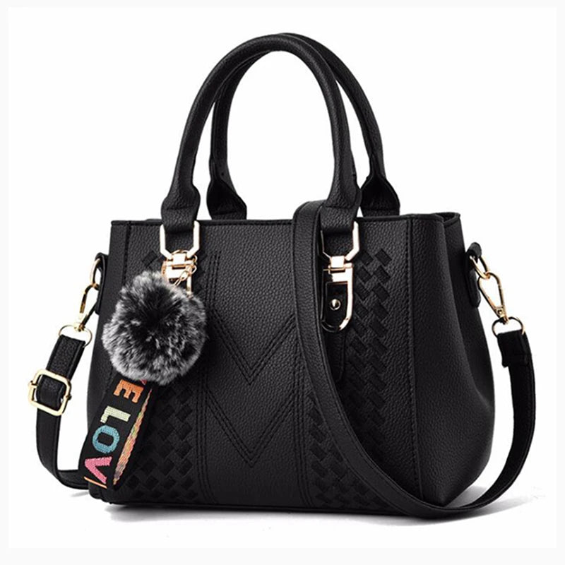 Embroidery Messenger Bags Women Leather Handbags Bags for Women Sac a Main Ladies hair ball Hand Bag.