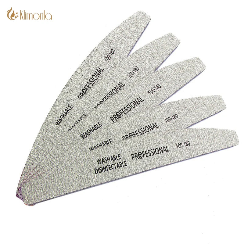 5Pcs/lot Professional Nail Files 100/180 Buffer Double Side Gray Color Curve Banana Nail Art Care Tools High Quality Necok.