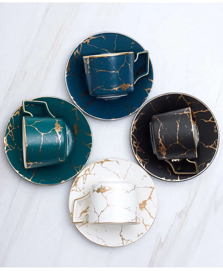 Marble Ceramic Coffee Cup Saucer Spoon Set 200ml Nordic Tea Cup Matt Porcelain Tea Set Advanced Teacup Cafe Espresso Cup.