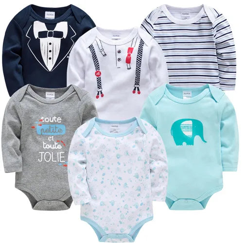 6 Stück 3 Stück Kavkas Baby-Body für Jungen und Mädchen, langärmelig, 100 % Baumwolle, Babykleidung, 0–12 Monate, Neugeborenen-Körper, Bebe-Overall-Kleidung.