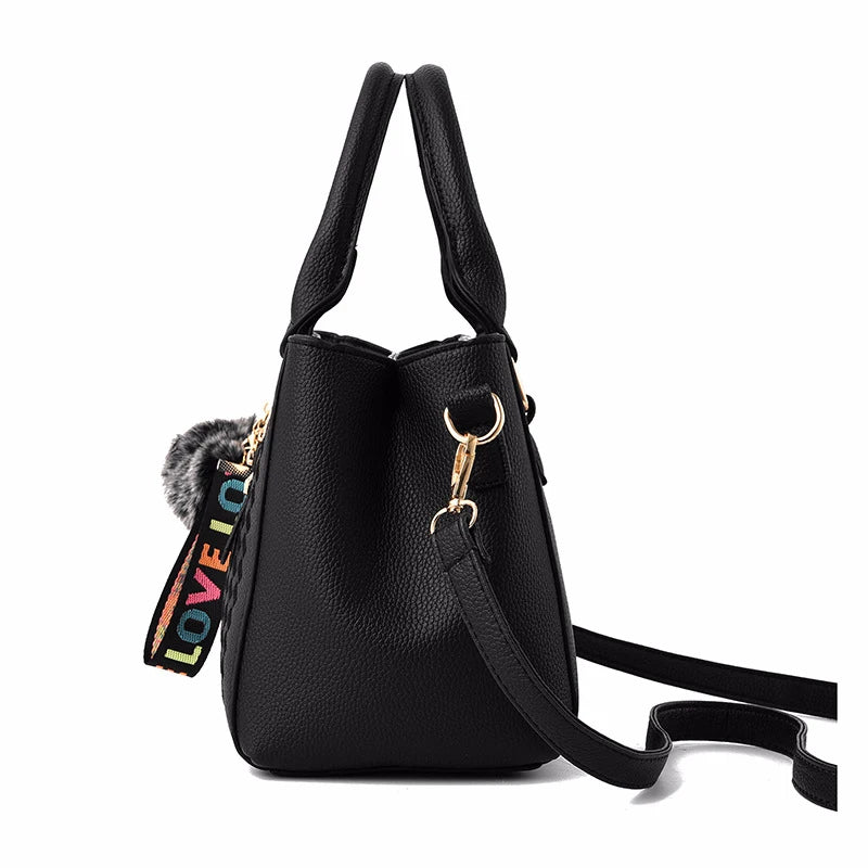 Embroidery Messenger Bags Women Leather Handbags Bags for Women Sac a Main Ladies hair ball Hand Bag.