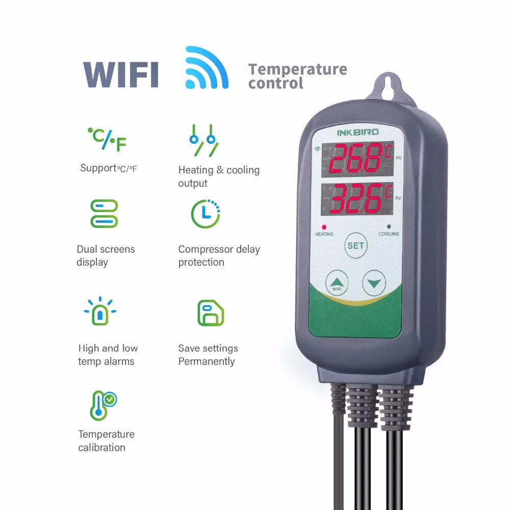 INKBIRD ITC-308 & 308WIFI EU Plug Smart Heating Cooling Temperature Controller Thermostat Regulator for Greenhouse Home Brewing.