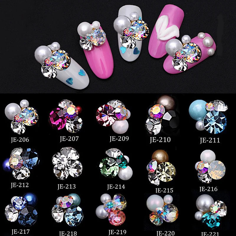 10pcs Diamond Crystal Nail Decors Pearl+Rhinestone+Alloy Germ Accessory Nail Art Decorations Glitter DIY 3D Nails Jewelry Charms.