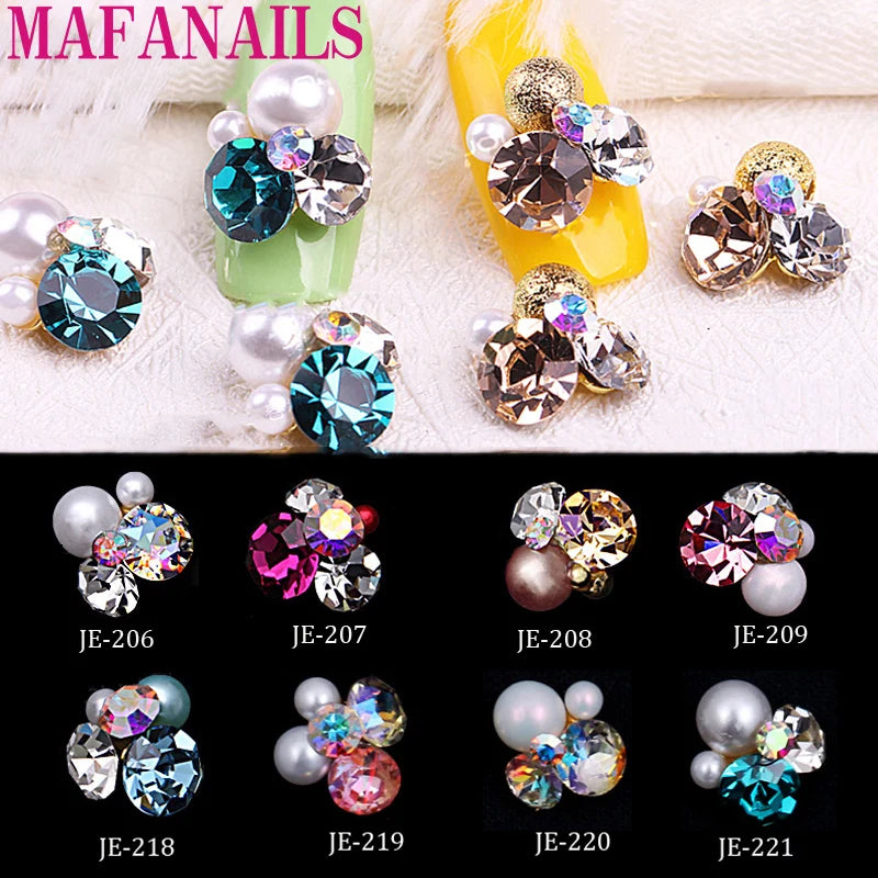 10pcs Diamond Crystal Nail Decors Pearl+Rhinestone+Alloy Germ Accessory Nail Art Decorations Glitter DIY 3D Nails Jewelry Charms.