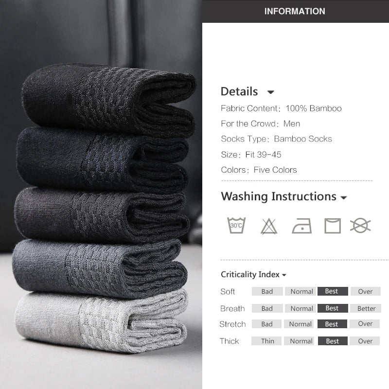 10 Pairs/Lot Men's Bamboo Fiber Socks 2025 New Compression Autumn Long Black Business Casual Man Dress Sock Gift Plus Size 42-45.