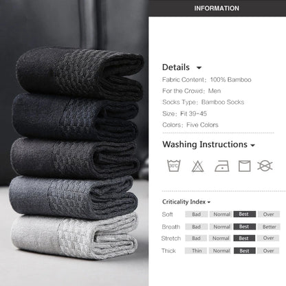 10 Pairs/Lot Men's Bamboo Fiber Socks 2025 New Compression Autumn Long Black Business Casual Man Dress Sock Gift Plus Size 42-45.