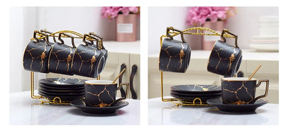 Marble Ceramic Coffee Cup Saucer Spoon Set 200ml Nordic Tea Cup Matt Porcelain Tea Set Advanced Teacup Cafe Espresso Cup