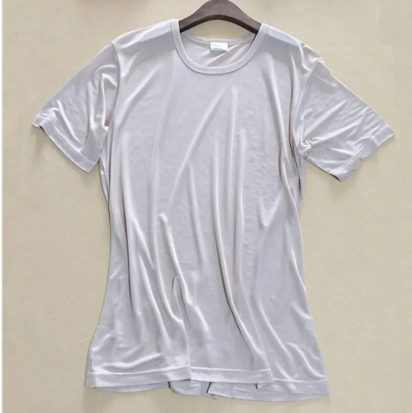Men's Spring Summer Thin 100% Natural Silk T-shirt Male Elastic Casual Breathable Summer Silk Shirt Tops TB1167.