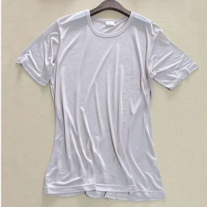 Men's Spring Summer Thin 100% Natural Silk T-shirt Male Elastic Casual Breathable Summer Silk Shirt Tops TB1167.
