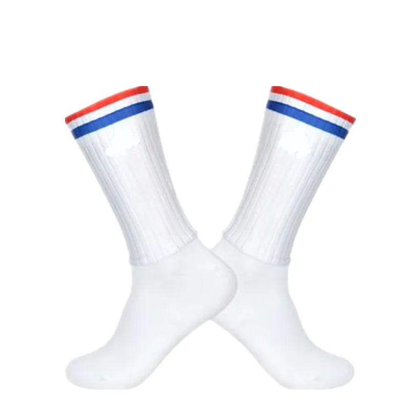 Anti Slip Silicone Summer Aero Socks Whiteline Cycling Socks Men Bicycle Sport Running Bike Socks Calcetines Ciclismo.