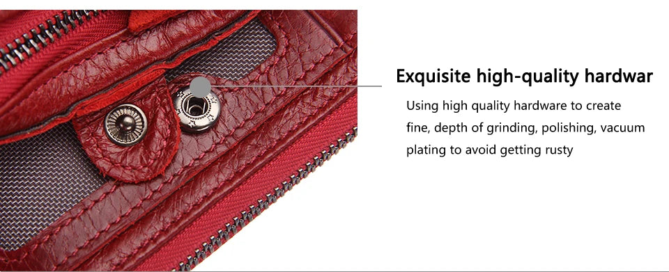 Fashion Genuine Leather Women Wallet Bi-fold Wallets Red ID Card Holder Coin Purse With Double Zipper Small Women's Purse 2022