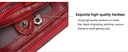 Fashion Genuine Leather Women Wallet Bi-fold Wallets Red ID Card Holder Coin Purse With Double Zipper Small Women's Purse 2022