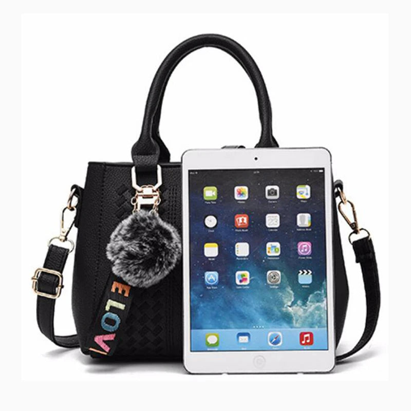 Embroidery Messenger Bags Women Leather Handbags Bags for Women Sac a Main Ladies hair ball Hand Bag.