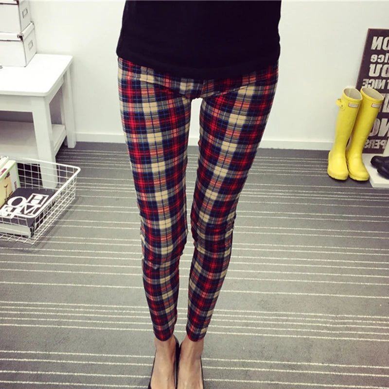 CUHAKCI Mode Plaid Druck Leggings Frauen Sexy Fitness Leggins Grid Floral Streifen Hosen Hohe Taille Bleistift Hosen.