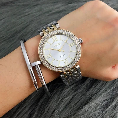 CONTENA Women's Watches Fashion Rhinestone Ladies Watch Top Brand Luxury Silver Watch Women Watches Full Steel Clock reloj mujer.